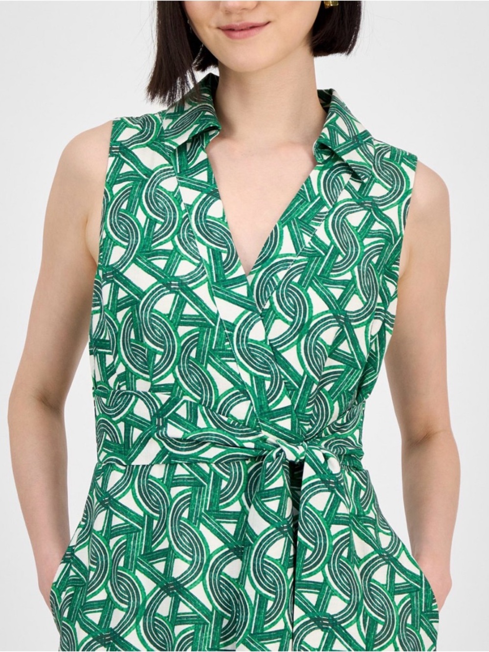 Tahari ASL Women’s Sleeveless Tie Waist Collard Shirtdress Sz 14 Green $159 NWT - Picture 4 of 6